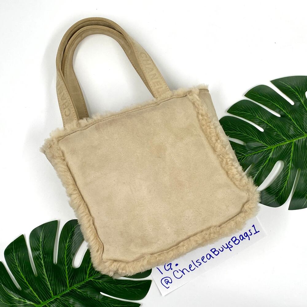 Chanel Vintage Shearling Mini Tote Beige Tan Winter Bag 5 series 1997-1999